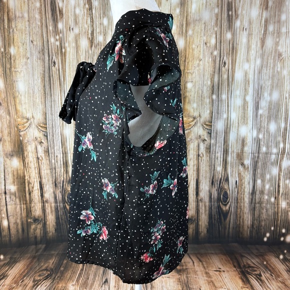 Midnight Sky Women’s Top Size XL Sheer Flowing Boho Floral Tie Neck Ruffle - Picture 3 of 7